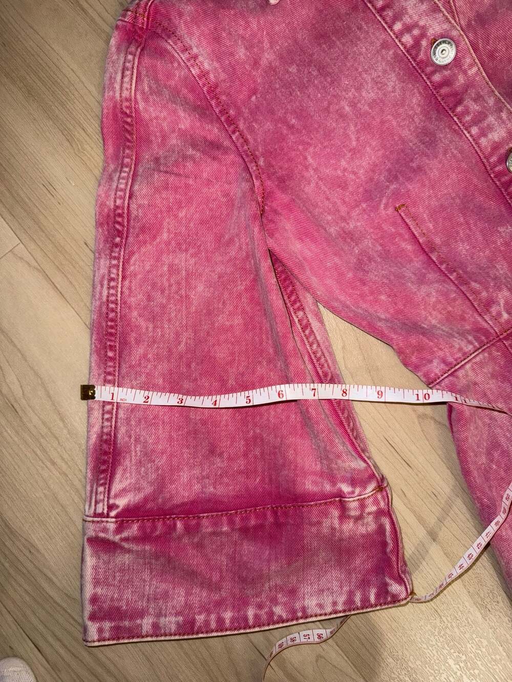 Ganni Pink Acid Wash Denim Button-Down Mini Dress Size 34 - Picture 7 of 9